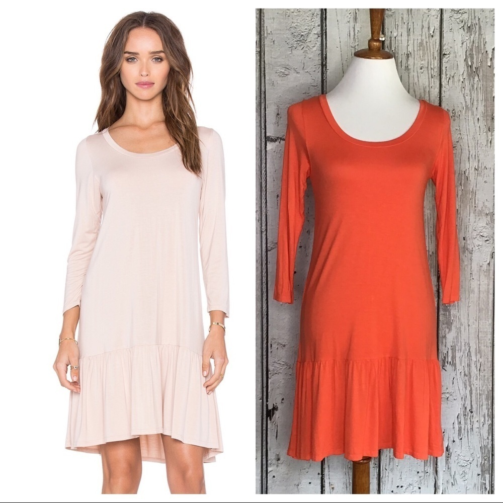 Michael Lauren Orange 3/4 Sleeve Ruffle Bottom T-Shirt Dress‎ XS